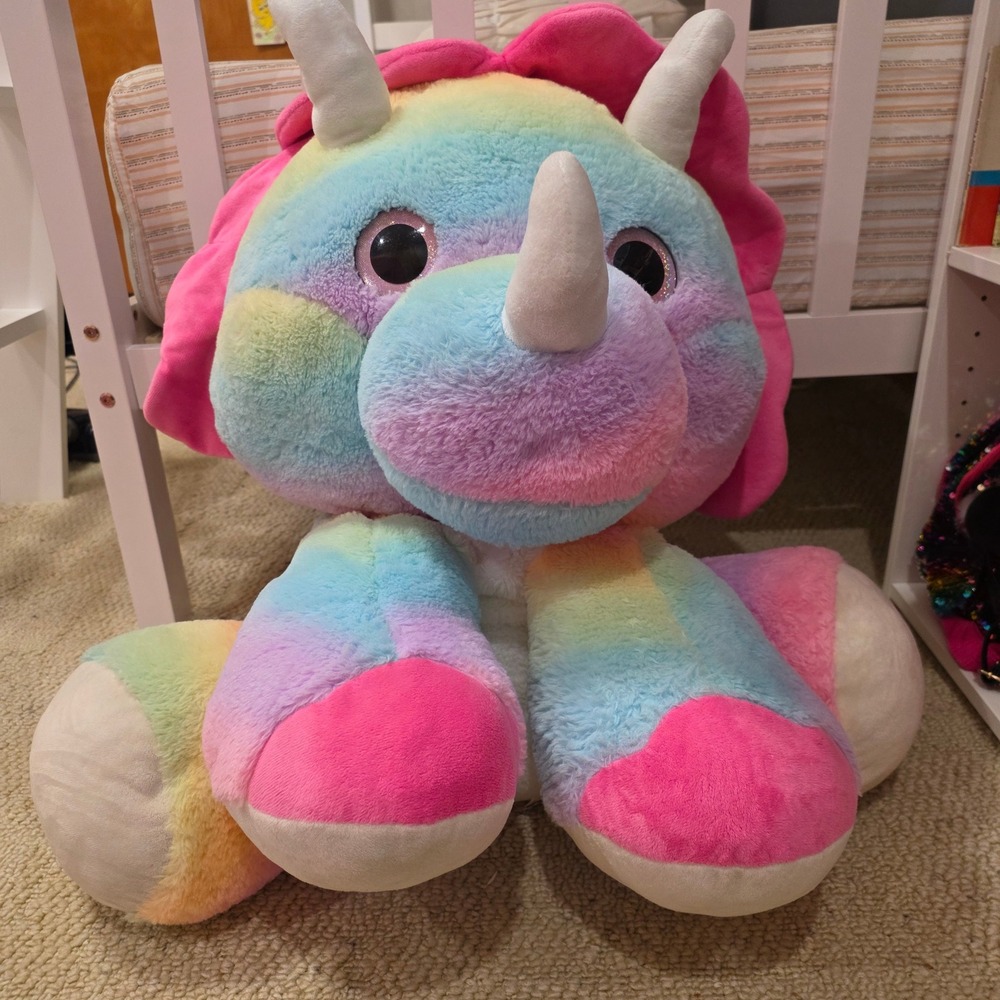 Toy Factory flora dinosaur Jumbo Rainbow Triceratops Plush  26" Tie Dye Toy